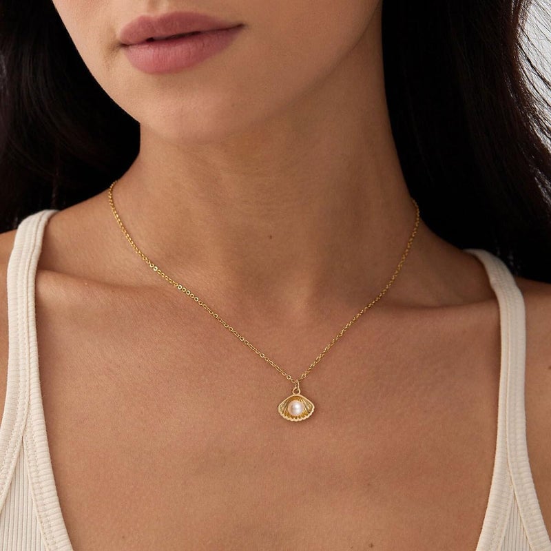 PRTGL Store Pearl Necklace: 14K Gold-Plated/White Gold-plated Pearl Necklace for Women 16.5” + 2” - Image 3